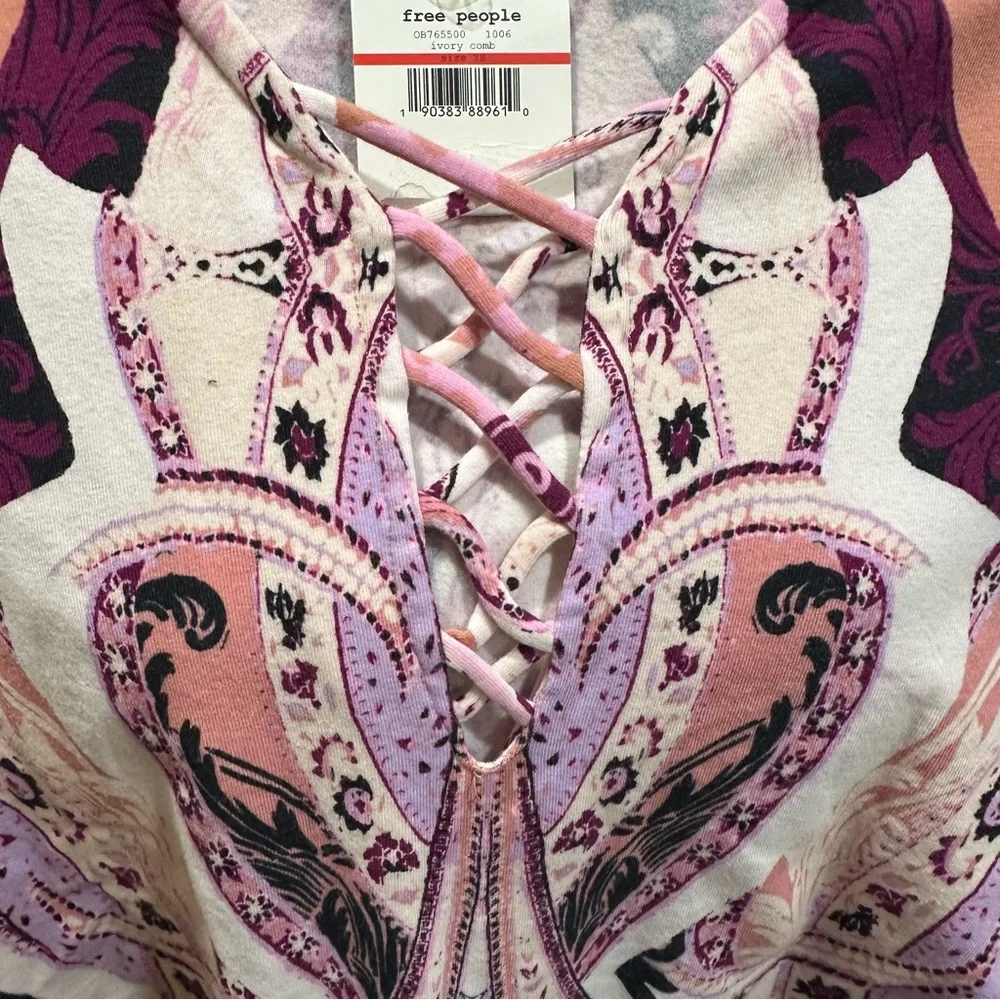 Free People Pick a Place Bodysuit – Size XS – NWT – Paisley Lace-Up Statement